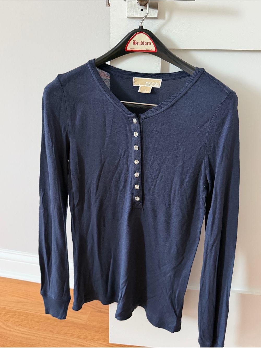 Michael Kors Navy Blue Button Down Tie Front Blouse Womens Size Medium